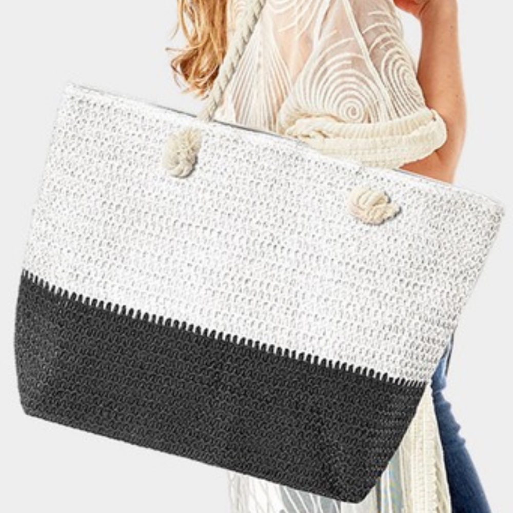 Two toned Black & White Beach Bag